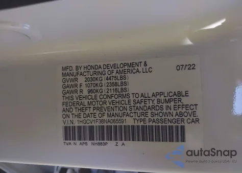 2022 Honda Accord Sport from USA, damaged, VIN 1HGCV1F38NA065591